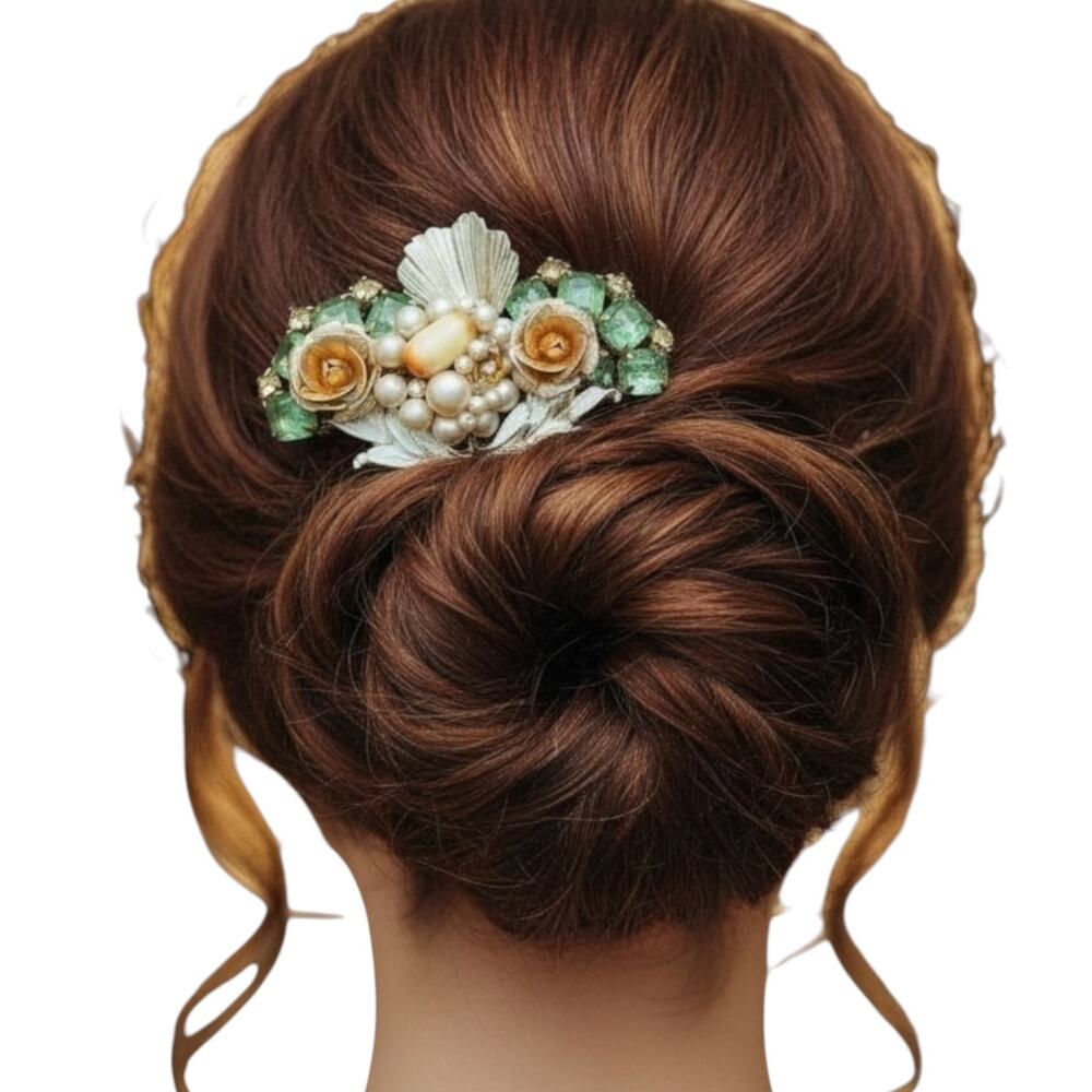 Bridal Hair Comb Green Crystal Wedding Accessory Floral Vintage Jewelry Hairpiec